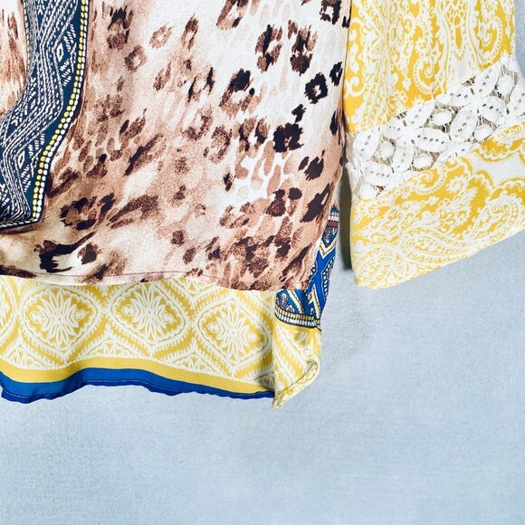 Figueroa Flower Top Womens S Yellow Stretch Leopard Print Blouse - Picture 3 of 12